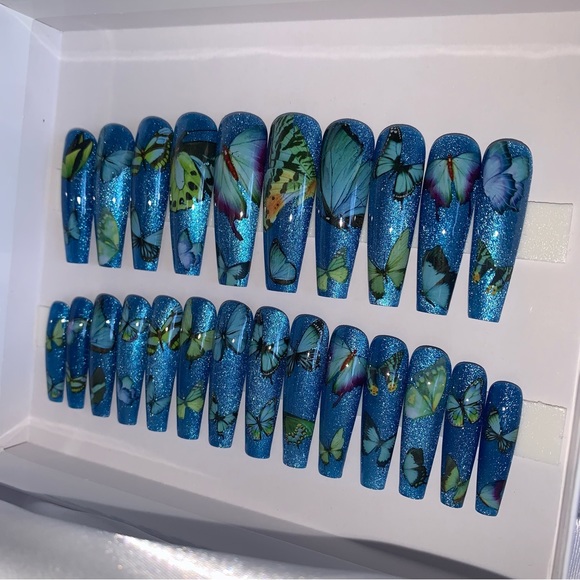 3XL Sapphire Cat Eye Butterfly Press Ons - Picture 3 of 8